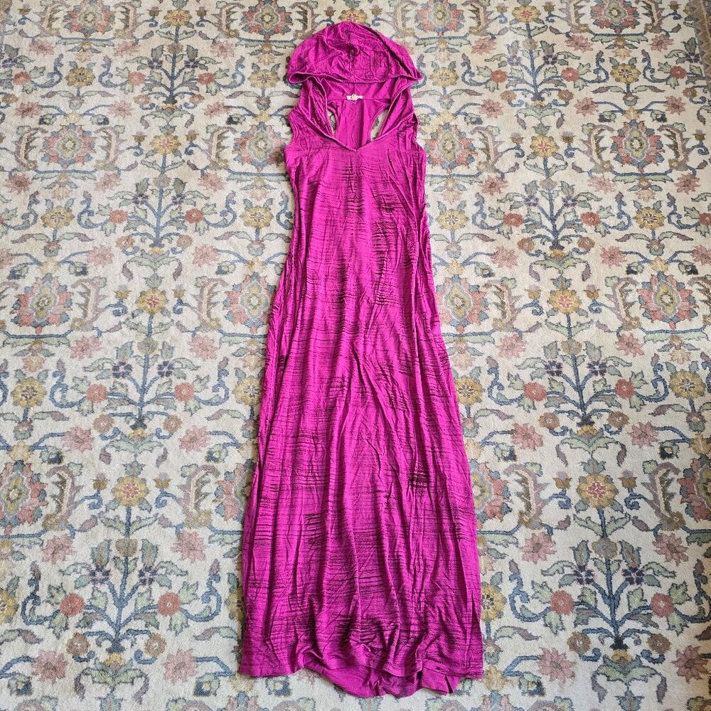 Pink Lotus Magenta Sleeveless Hooded V-neck Maxi Dress Women's M